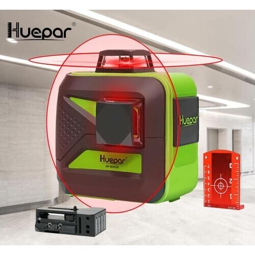 Huepar 8 Lines Red Beam 3D Cross Line Laser Level Self-Leveling 360 Vertical & Horizontal USB Charge Use Dry & Li-ion Battery