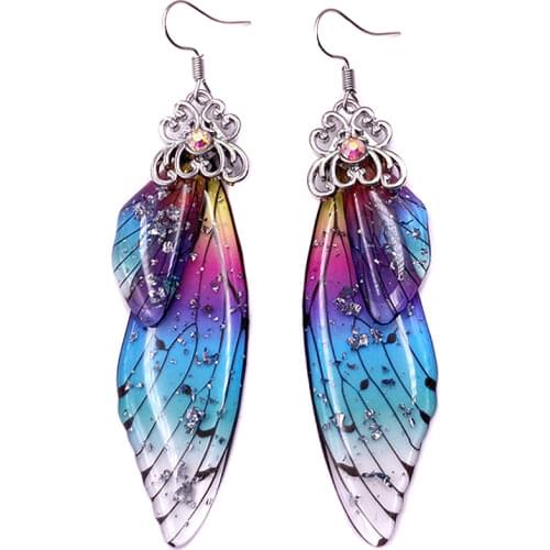 Handmade Fairy Simulation Butterfly Earrings Resin Insect Wing Drop Earrings Foil Rhinestone Earrings Romantic Bridal Jewelry