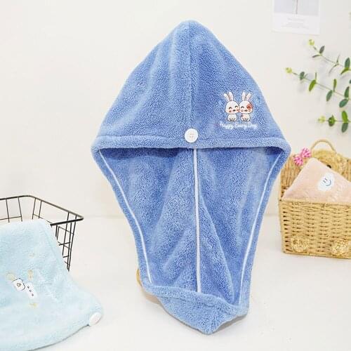 Hair Drying Cap Lady Quick Drying Coral Fleece Dry Shower Towel For Drying Hair Shower Cap With Cartoon Embroidery Pattern