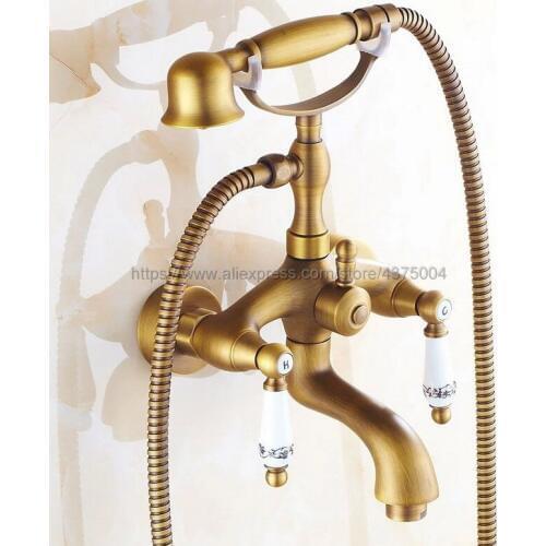Bathtub Faucets Antique Bath Shower Set Wall Mounted Shower Faucets With Ceramic Handle Mixer Tap Bathroom Faucet Ntf313