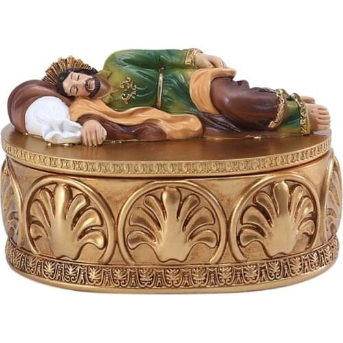 Sleeping Saint Statue Resin Jewelry Box Prayer Figurine Storage Case with Lid Catholic Religious Figure Desktop Decor