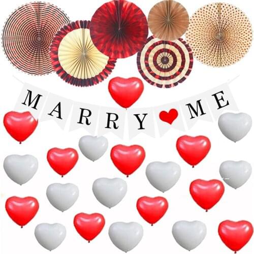 Marry me I love you wedding decoration mariage Heart shape Latex ballon red color paper fan