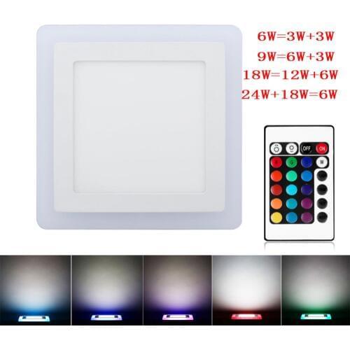 Ultra Slim 6W 9W 18W 24W Dual Color RGB LED Panel Light Concealed Cool White Lamp Square Ceiling Light AC 100-265V