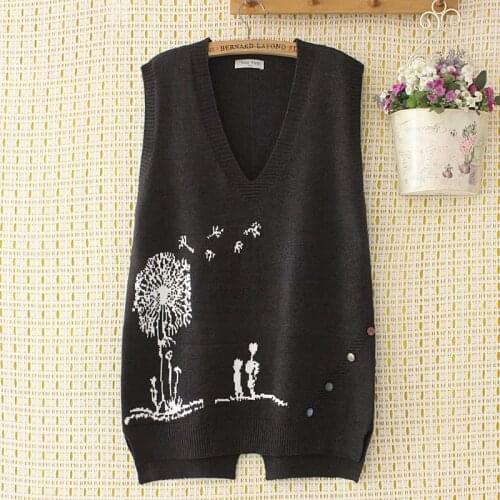 Plus size sleeveless buttons V neck navy sweaters vest 2021 new autumn winter casual ladies knitted pullovers sweater female top