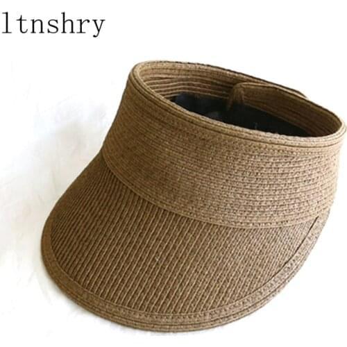 2021 spring Summer Solid color sun Hat for Women Hat Outdoor Large Brim Girls Beach Hat with Visors anti-UV straw cap wholesale