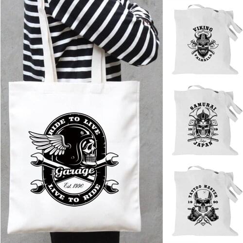 New Skull Pattern Men and Women Shoulder Canvas Bags Large Capacity Fun Handbag Shopping Travel Bag