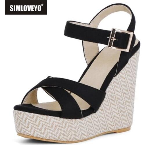 REAVE CAT 2021 Summer Slingbacks Open Toe Stretch Fabric Buckle Cross Strap 12.5cm Wedge Sandal With Platform Size 30-48 Hemp