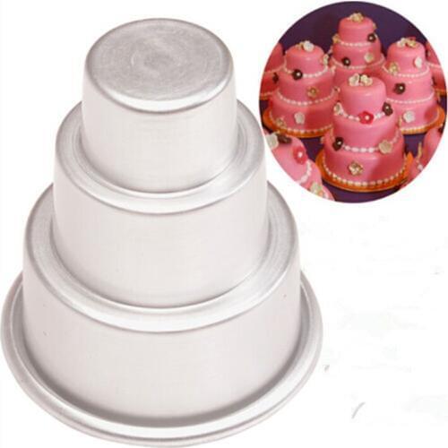 1PC 3 Layers Cake Pudding Mold Tower Shaped Aluminium Alloy Muffin Cake Decorating mould Tools DIY Candle Making Mold OK 0281