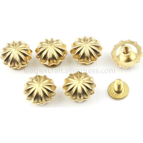 10 pcs Solid brass chrysanthemum screw back rivets studs Fashion clothing Luxury bag strap leather craft decor Hardware 2 sizes