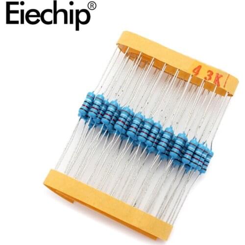 100pcs/lot 0.5W 1 ohm 1% Metal film resistor 1/2W resistance 43K Electronic resistors