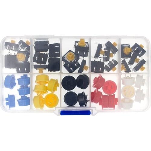 25PCS Tactile Push Button Switch Momentary 12*12*7.3MM Micro switch button + 25PCS Tact Cap(5 colors)
