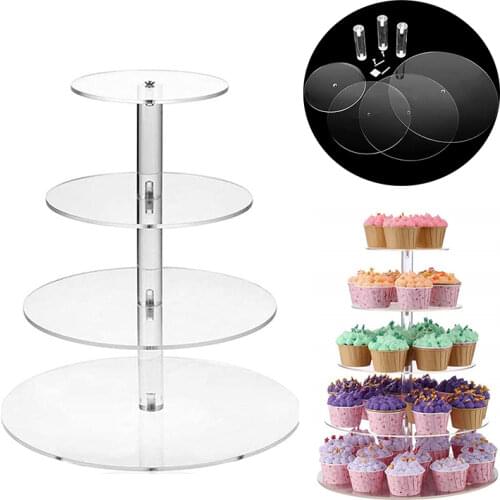 3/4/5 Tier Transparent Acrylic Cake Stand Round Cup Cake Display Shelf Cupcake Holder For Home Wedding Birthday Party Decoration
