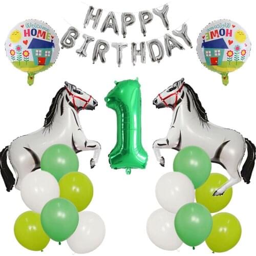 30pcs Horse Foil Balloons Happy Birthday Party Supplies Mylar Balloon Kids Classic Toys Animal Balloon Farm Helium Air Globos