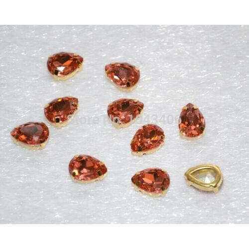 36pcs/lot 10x14mm tear/waterdrop highest quality K9 padparadscha crystal sew on stones beads inclaw no any scratch dirty