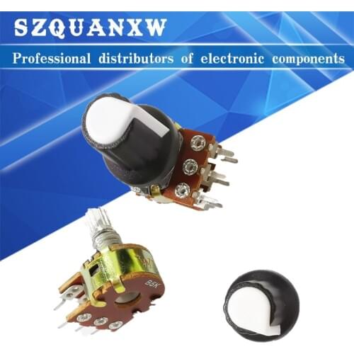 5pcs/lot Carbon Film Potentiometer WH148 15mm 6pin + Rotary Switch Knobs Cap Kit B1K 2K 5K 10K 20K 50K 100K 250K 500K 1M