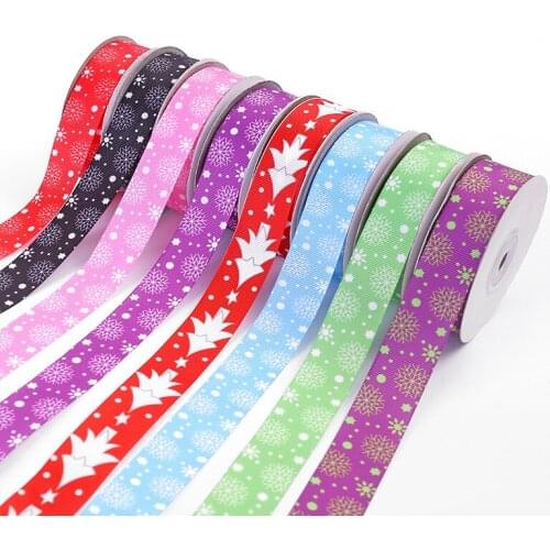 5yards/lot) 25mm Grosgrain Ribbon Snowflake Print for Hairbow DIY Card Gift Cake Wrapping Clothing Accessories Lace Ribbons