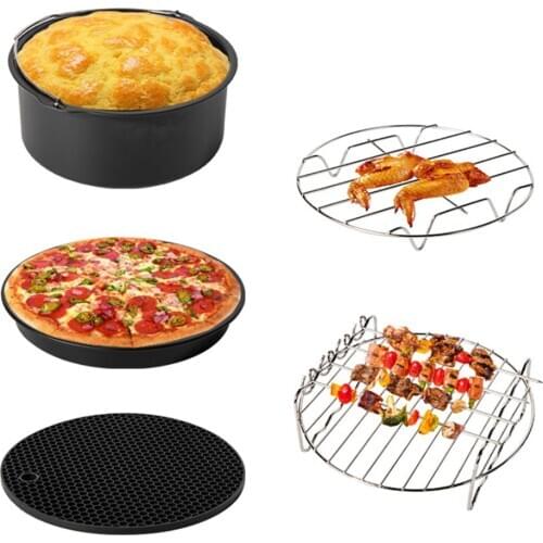 7pcs Air Fryer Accessories 8inch, Cake Barrel, Pizza Pan, Cake Mold, Rack