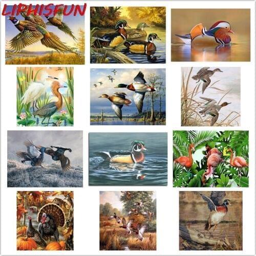 LIPHISFUN Full Drill Diamond Painting Handmade Embroidery Cross Stitch Square/round Home Decor Wild bird lake scenery Turkey