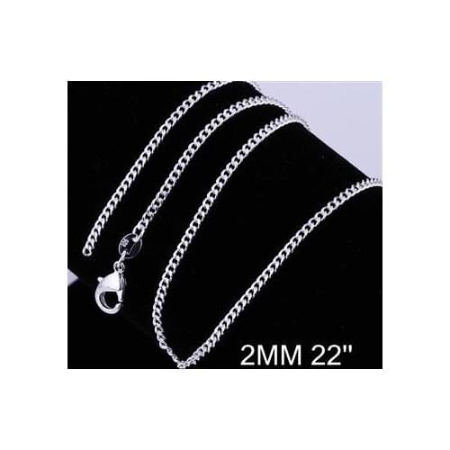 Free Shipping, S925 Sterling Silver color Jewelry Fashion jewelry 2mm 22 Inch Sideways chain CC15