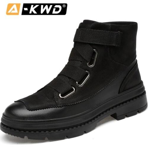 Fashion Slip-on Shoes Men Work Men Winter Boots Simple Lace-up Man Boots Shoes Genuine Leather High Tops Casual Ankle Boot 38-47