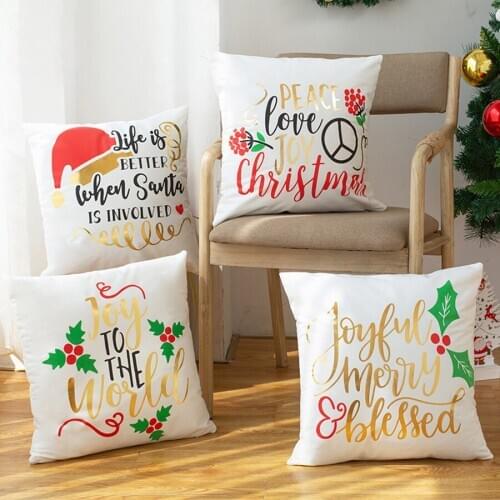 Bronzing White Super Soft Sofa Cushion Cover European-Style Letter Christmas Hat Gift Decorative Pillows Case 45*45 Home Decor