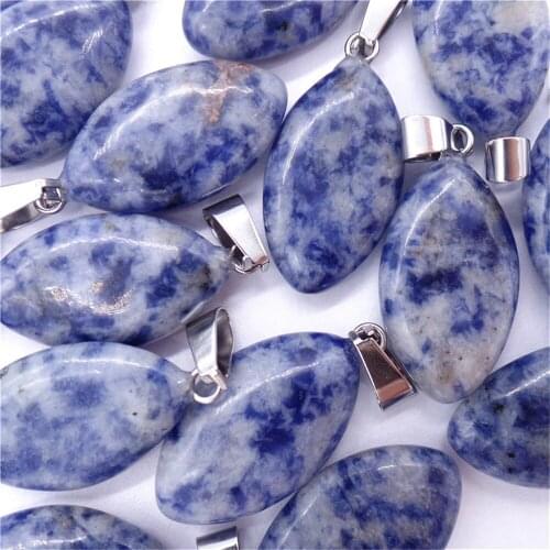 50Pcs 28x15x6mm Wholesale Natural Blue Sodalite Oval Pendant Bead DIY Earrings Jewelry Accessories S566