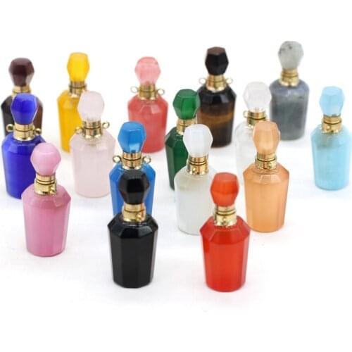 Natural stone Perfume Bottle Double hole Pendant Essential Oil Diffuser Charms For Jewelry Making DIY Necklace Accessories