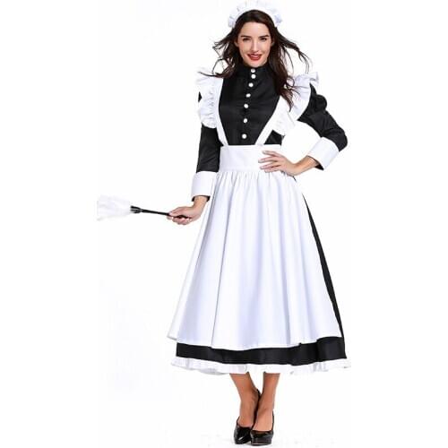 Black and White Oktoberfest Maid Costume Halloween Cosplay British Maid Costume Housekeeper / Cook Fancy Dress