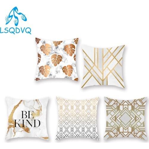 Decorative Throe Pillows Case Gold Plant Geometric Square 100% Polyester Sofa Home Cushion Cover for Living Room Decoration