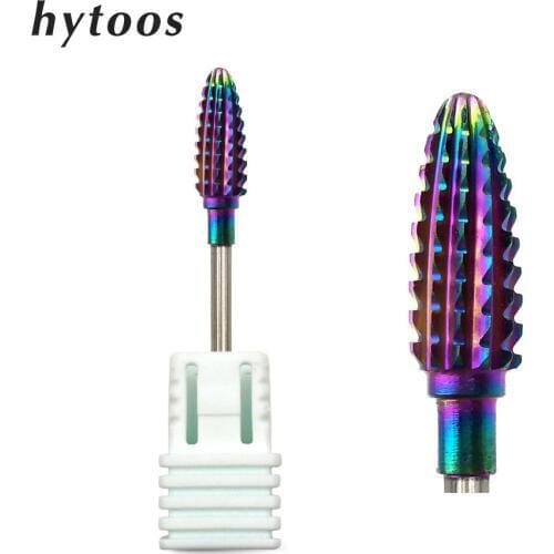 HYTOOS Rainbow Tungsten Carbide Nail Drill Bits 3/32" Manicure Bits For Nail Drill Rotary Carbide Burr Nail Accessories Tools