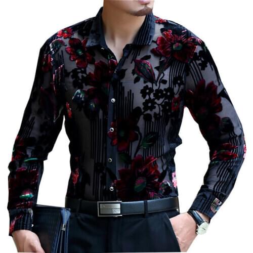 Frolal Velvet Wedding Marriage 2019 Chemise Homme 4xl Lace Shirt Club Party Prom Sexy Male Shirt Luxury Men Transparent Shirt