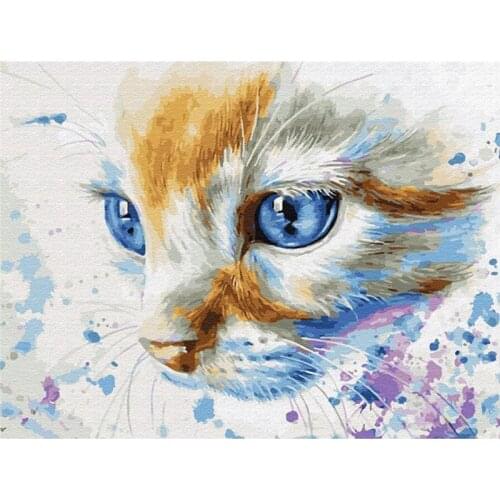 Kamy Yi Diy 5d Square Diamond Handmade Round Rhinestone Cross Stitch Cat Painting Picture Art, Home Decoration Gift