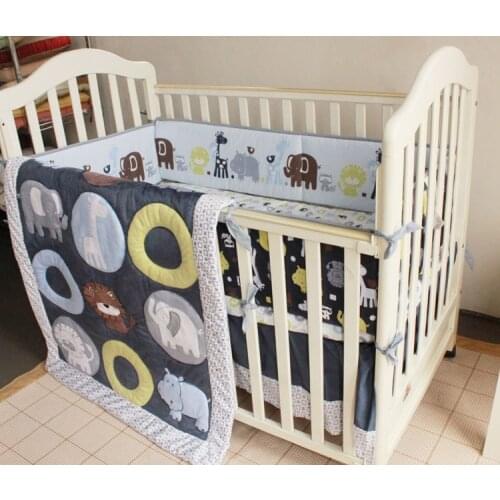 7PCS embroidery Infant Crib Bedding Set 100% Cotton Baby Bumpers Set ropa de cuna (4bumper+duvet+bed cover+bed skirt)
