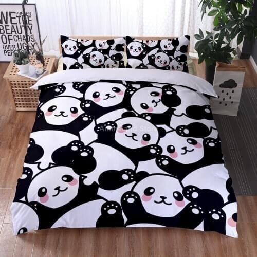 Kawaii Panda 3D Print Comforter Bedding Set Cartoon Cute Kids Duvet Cover Sets Pillowcase Twin Full Queen King Size Home Textile