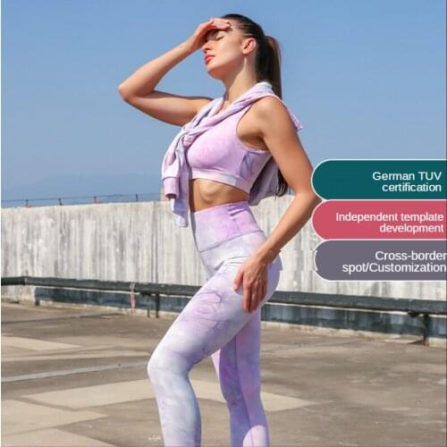 3 Piece Sportswear Yoga Set Women High Waist Long Sleeve Top+Bra+Leggings Tie Dye Fitness Active Wear Workout Femme Gym Suit