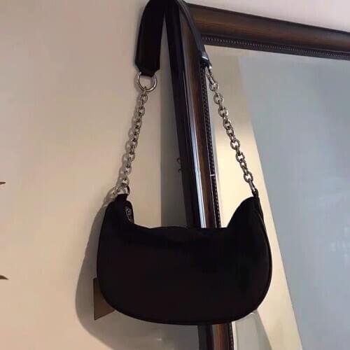 Korean Simple Black Shoulder Bags Casual Chains Soft Handbags Vintage Small Cloth Bags Female