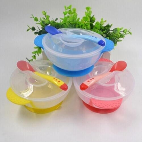 1 Set Baby Suction Bowl Temperature Color Changing Spoon Feeding Tableware Tool Kitchen Dinnerware Set Accessories