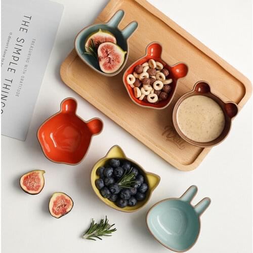 Cute Cartoon Ceramic Small Dish Household Flavored Dish Sauce Fruit Nut Dishes Creative Snack Seed Bowl Cat Bowl Tableware BBQ