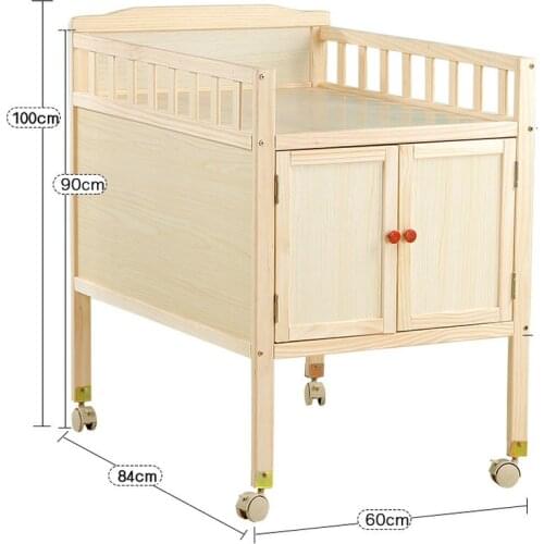 Multifunctional Cabinet Type Baby Changing Table, Solid Wood Infant Storage Bath And Touch Care Stand