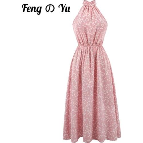 Summer Sexy Ladies Dress Hanging Neck Strapless Long Skirt Elegant Petal Print Dress Beach Party Dress