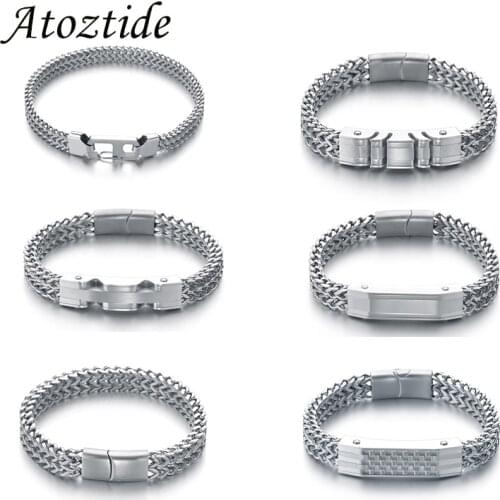 Atoztide Punk Double Braided Square Keel Heavy Industry Bracelets Stainless Steel Bangles Man Women Fashion Couple Jewelry Gift