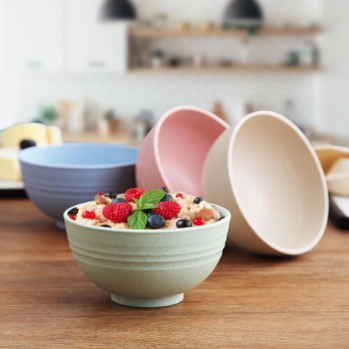 4pcs Wheat Straw Plastic Cereal Bowls Dinnerware Set/Reusable-Unbreakable Dinner Plate/Eco Friendly-Dishwasher & Microwave Safe