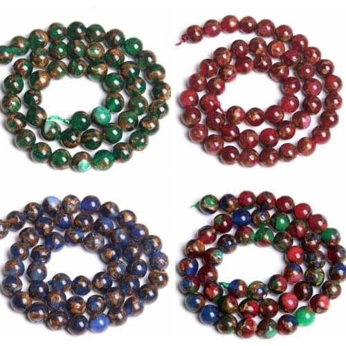 Natural Red blue green Cloisonne Stone beas Gold Sand Round spacer bead smooth Loose Beads For Jewelry Making 6 8 10 12 mm bead