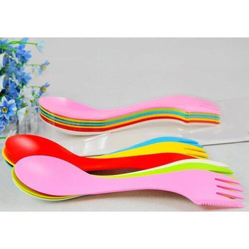 2015 New 6Pcs Spoon Fork Knife Cutlery Camping Hiking Spork Combo Travel Utensils Gadget Christmas Gift
