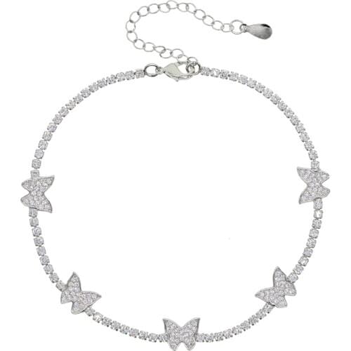 New arrived butterfly charm anklet bracelet with cz paved tennis chain bracelet foot jewelry for women leg anklets for beach