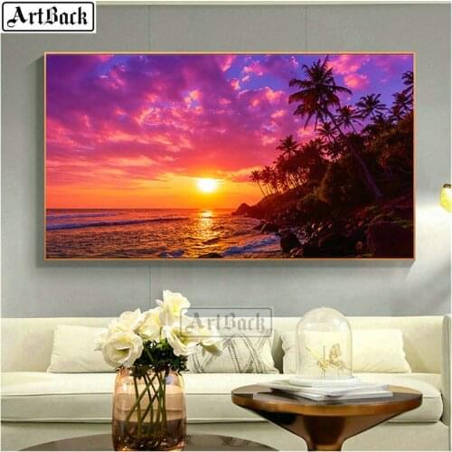 Full square diamond painting seaside sunset landscape handmade crafts 5d diy diamond embroidery 3d diamond mosaic sticker
