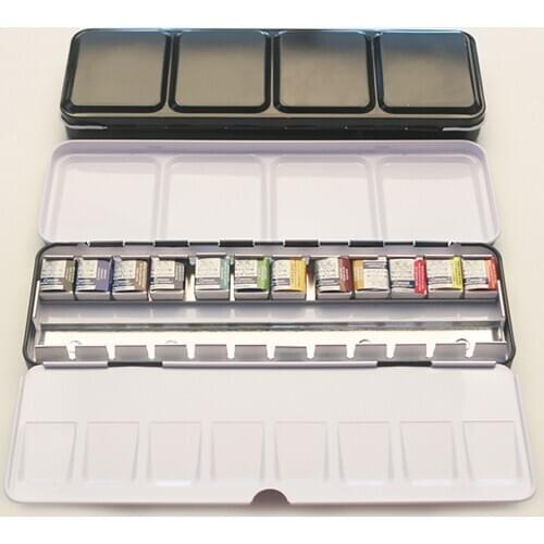 Portable Empty Watercolor Palette Paint Box With 24pcs Half Pans Children Student Drawing Supplies Watercolor Half Paint Pan Set