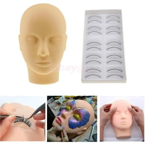 Pro Makeup Training Silicone Mannequin Flat Head with 10Pairs Practice Lashes Kit for Eyelash Extensions