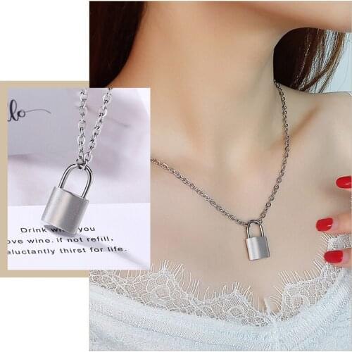 Simple Silver Color Stainless Steel PadLock Pendant Necklaces for Women Female Never Fade Love Gifts Jewelry