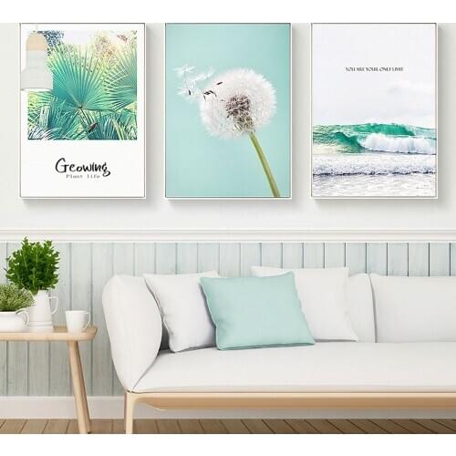 Nordic Simple Small Fresh Green Plant Canvas Painting Creative English Triple Landscape Posters Living Room Wall Decor Pictures